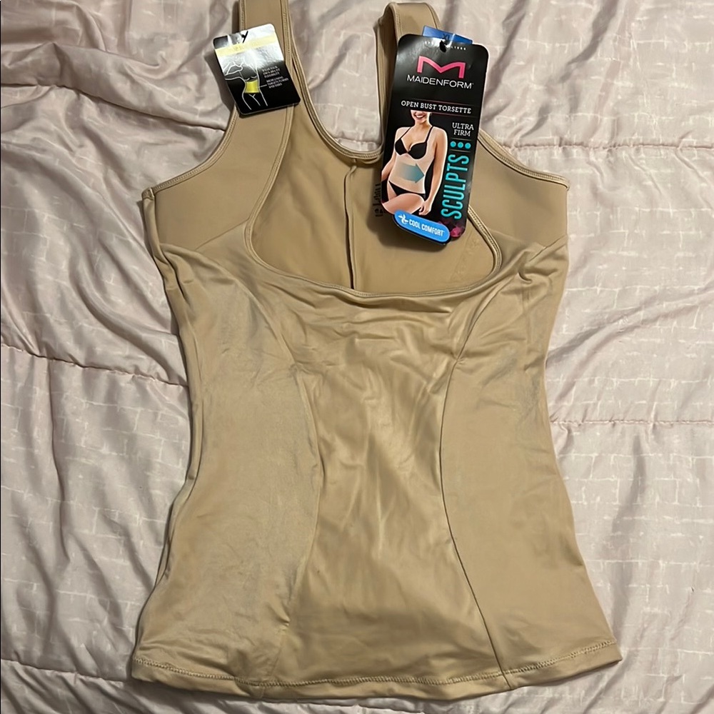 Maidenform Open Bust ultra firm sculpts Shapewear Tan Top XL NWT